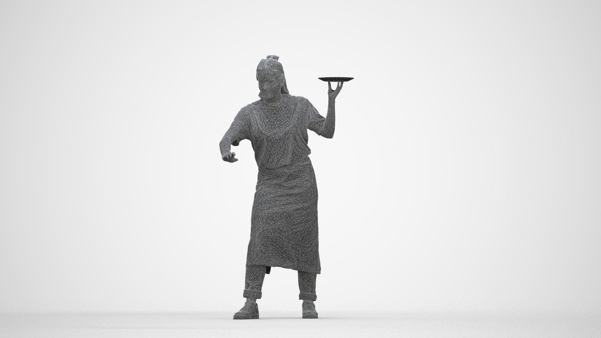 3D people model woman hospitality, scanned human for 3ds Max rendering, wireframe back view