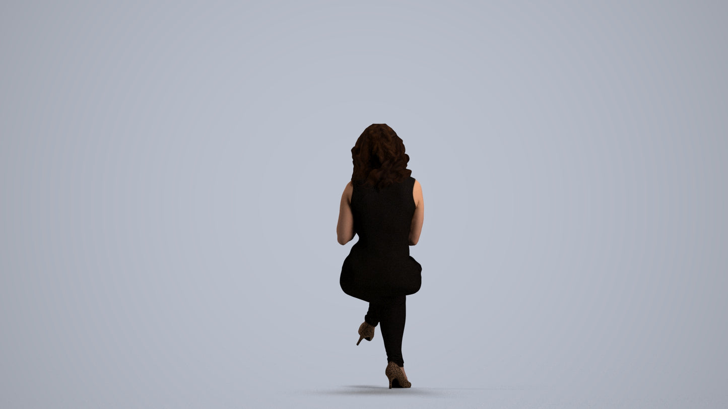 photogrammetry 3D woman casual sitting, realistic human model archviz FBX, front view render