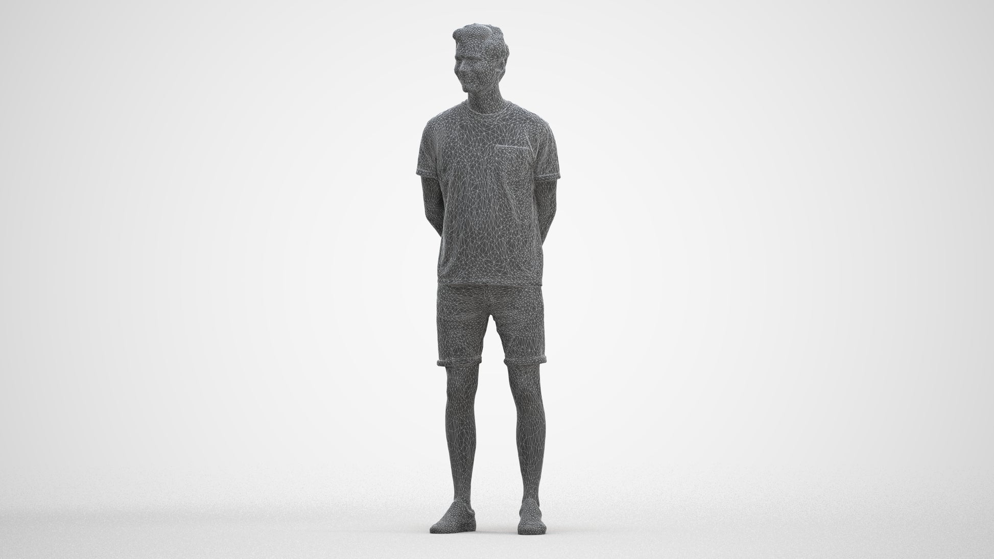 photogrammetry 3D man casual standing, realistic human model archviz FBX, three-quarter front view render