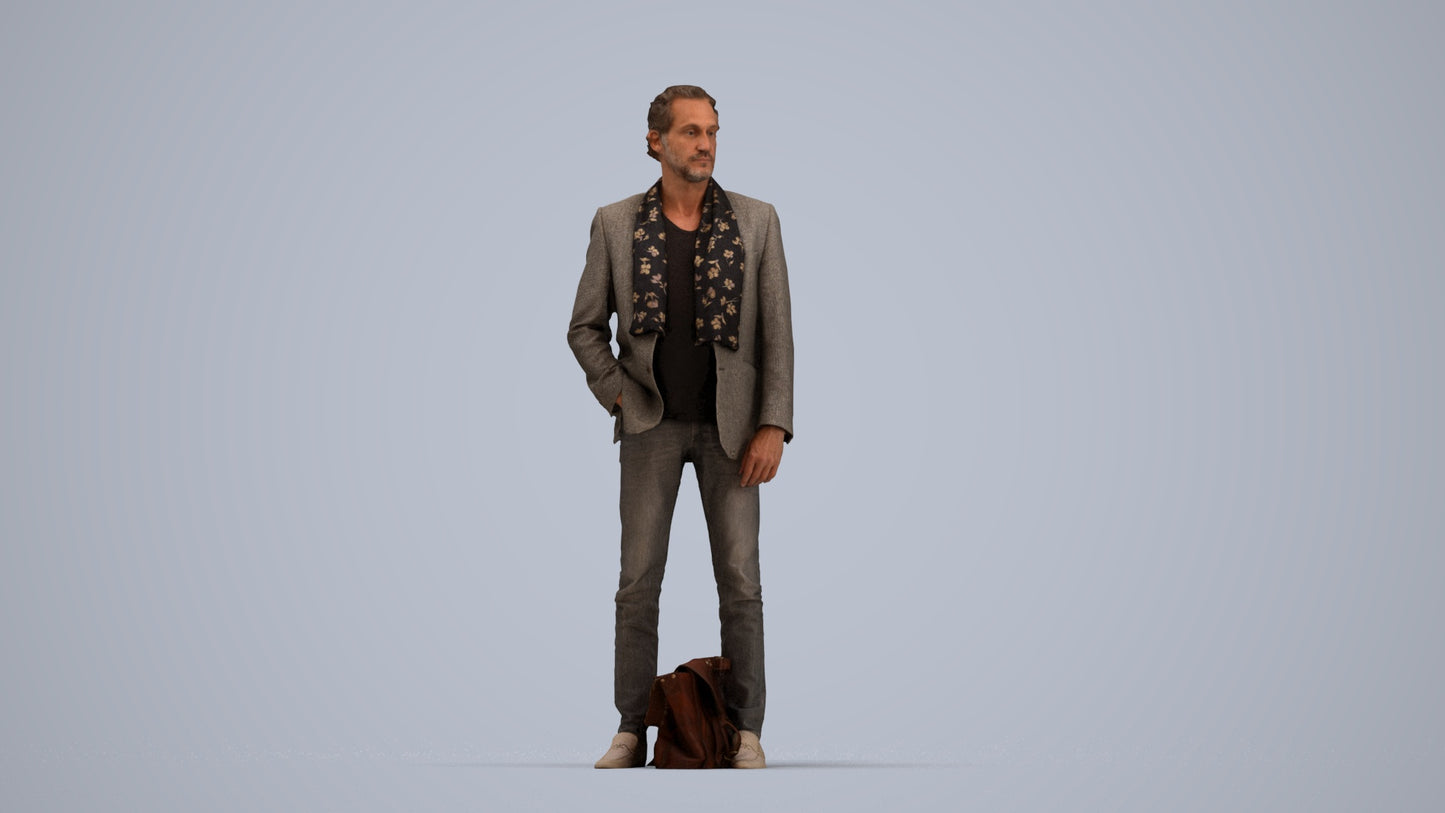 realistic 3D human man business standing, archviz people FBX OBJ for Blender, top-down view render