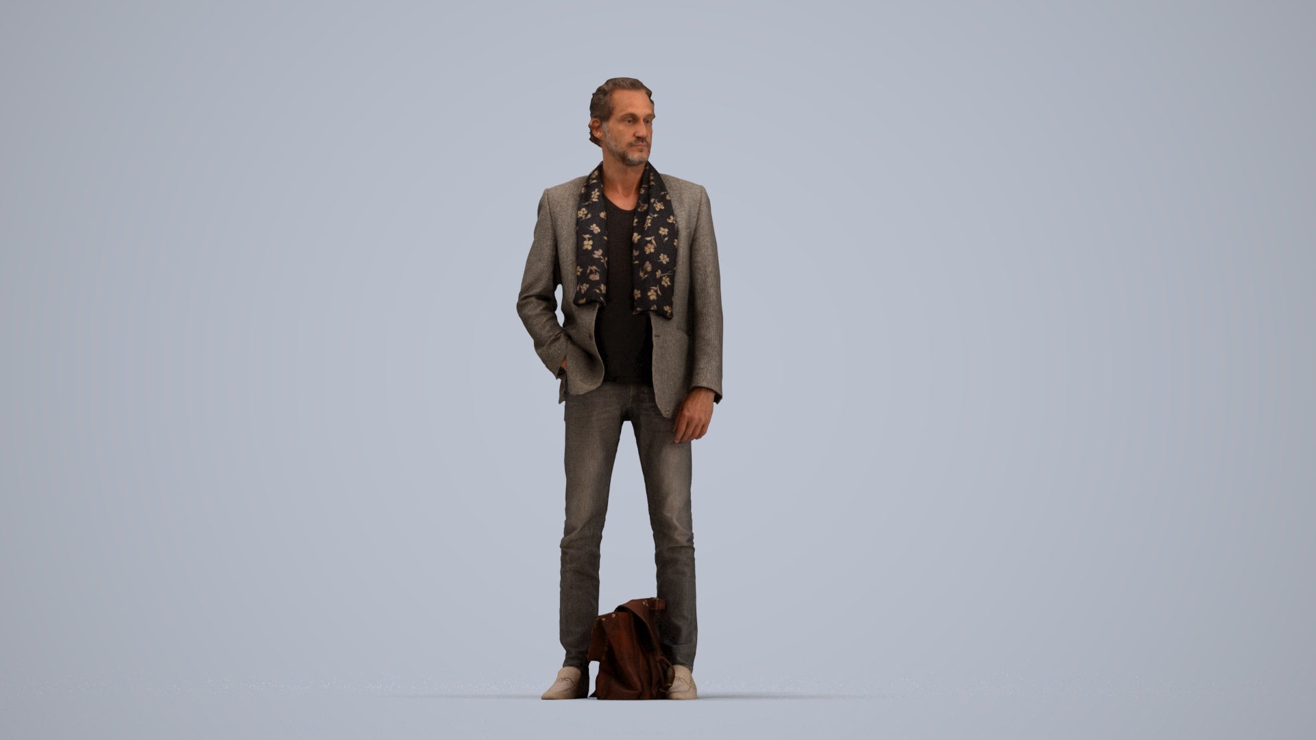 realistic 3D human man business standing, archviz people FBX OBJ for Blender, top-down view render