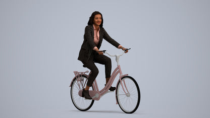 photogrammetry 3D woman business cycling, realistic human model archviz FBX, standing pose render