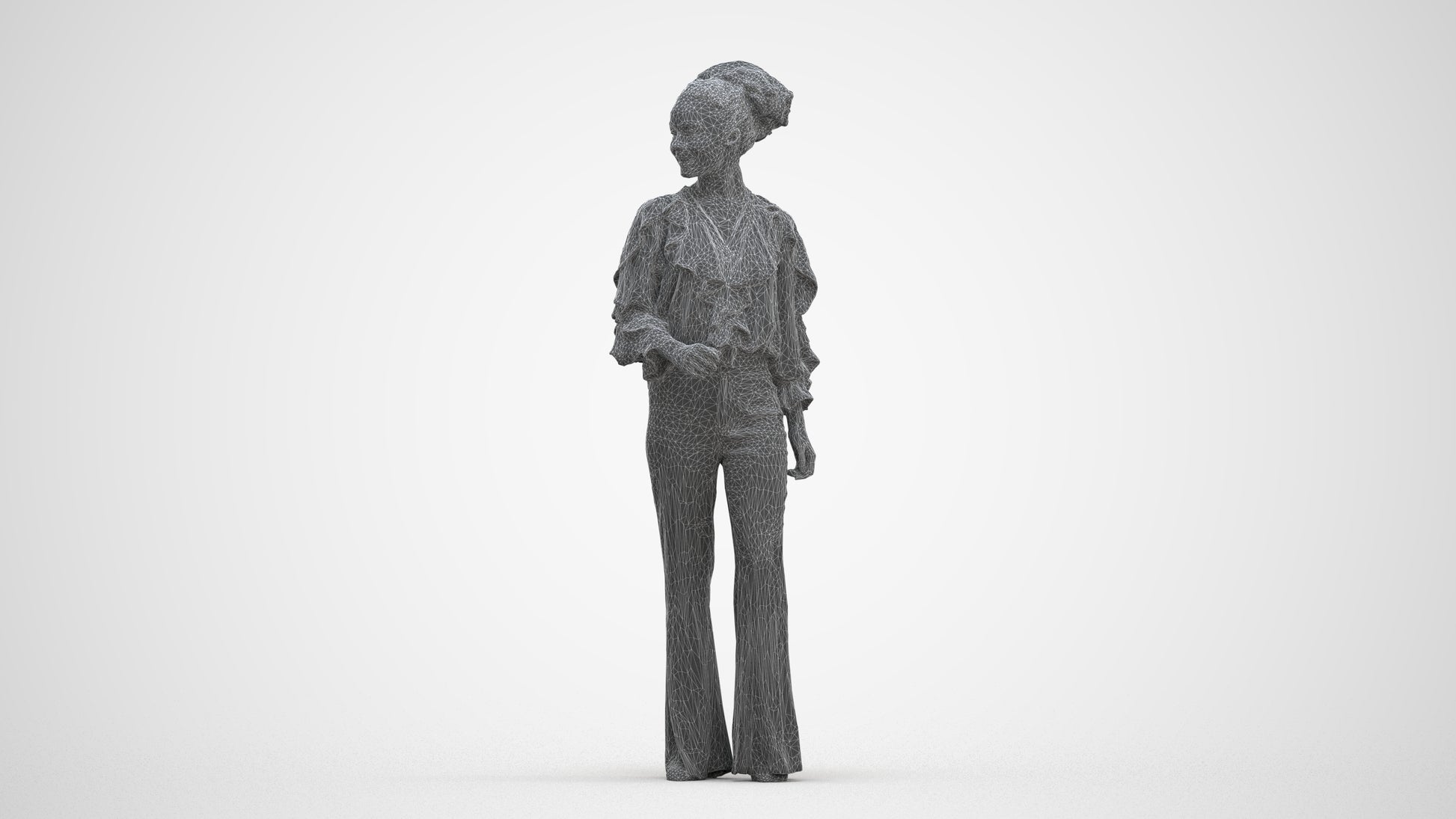 scanned 3D woman casual standing, photogrammetry people for Enscape and V-Ray, three-quarter front view render