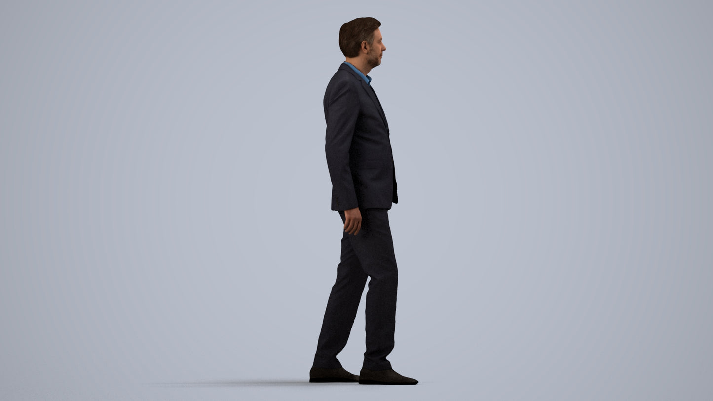 scanned 3D man business, photogrammetry people for Enscape and V-Ray, side view render