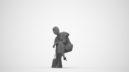 realistic 3D human woman casual sitting, archviz people FBX OBJ for Blender, wireframe back view