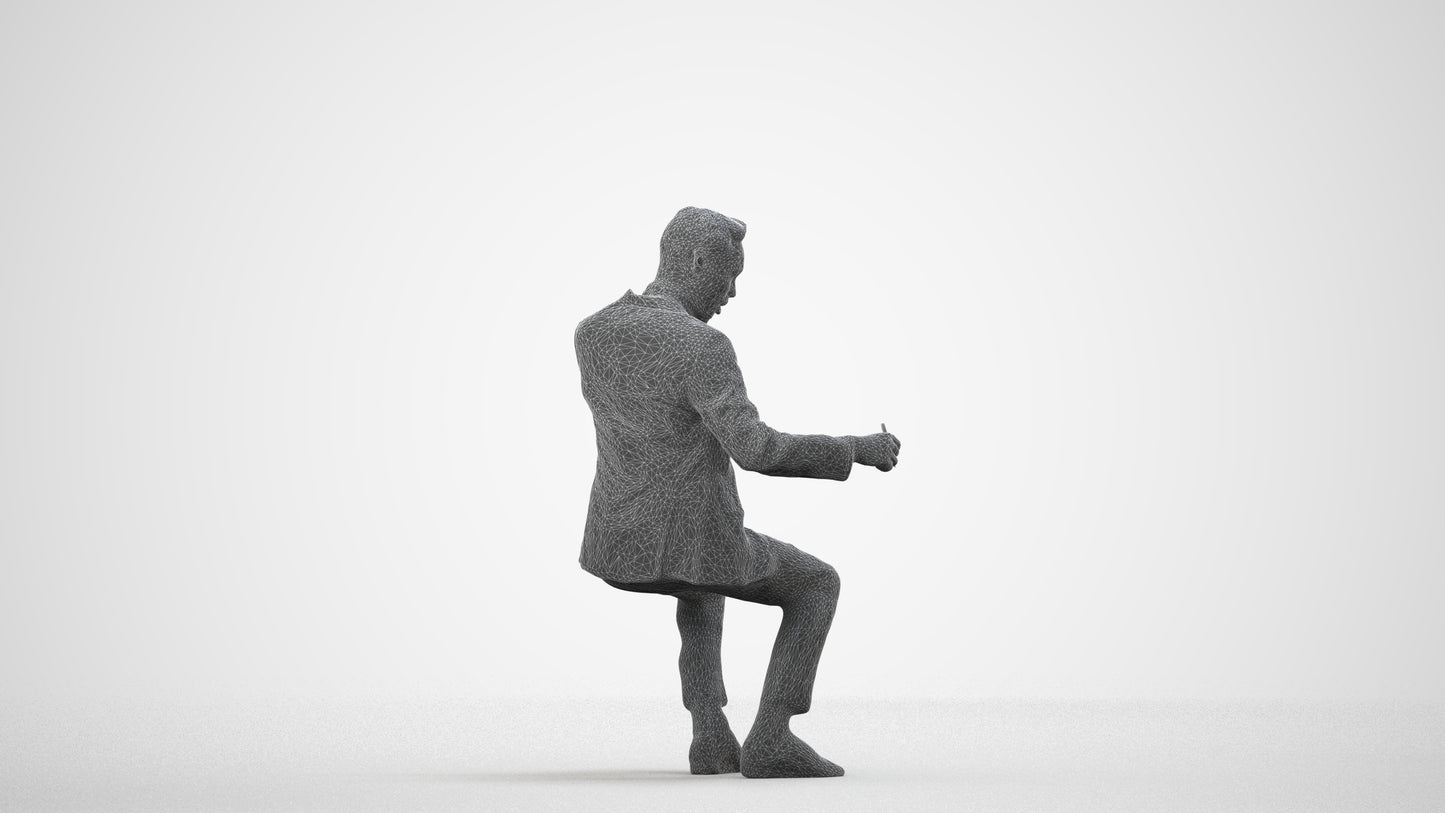 3D scanned man business formal, photorealistic archviz people for Enscape and SketchUp, wireframe side view