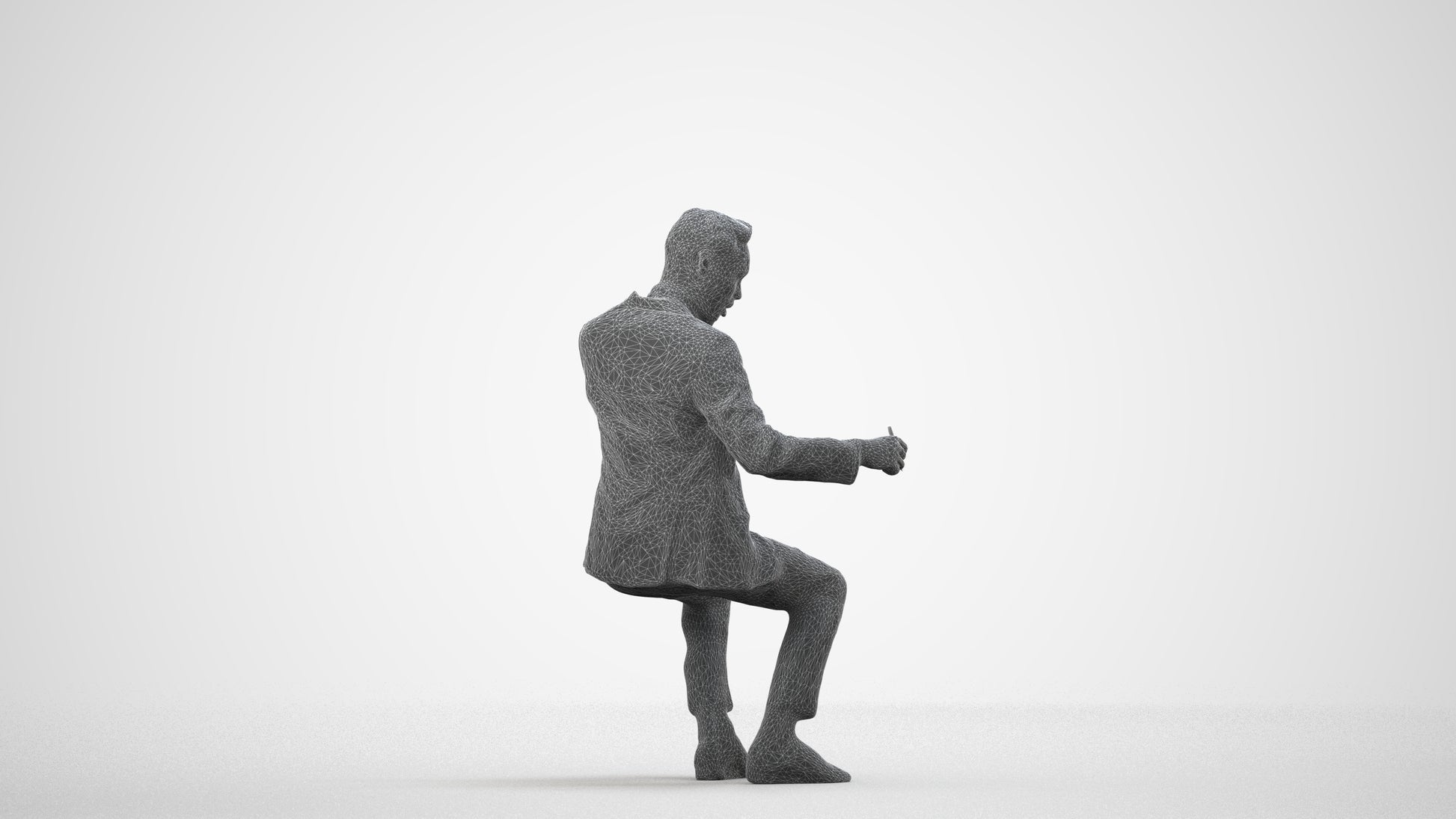 3D scanned man business formal, photorealistic archviz people for Enscape and SketchUp, wireframe side view
