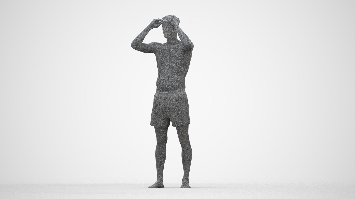 realistic 3D human man pool, archviz people FBX OBJ for Blender, wireframe back view