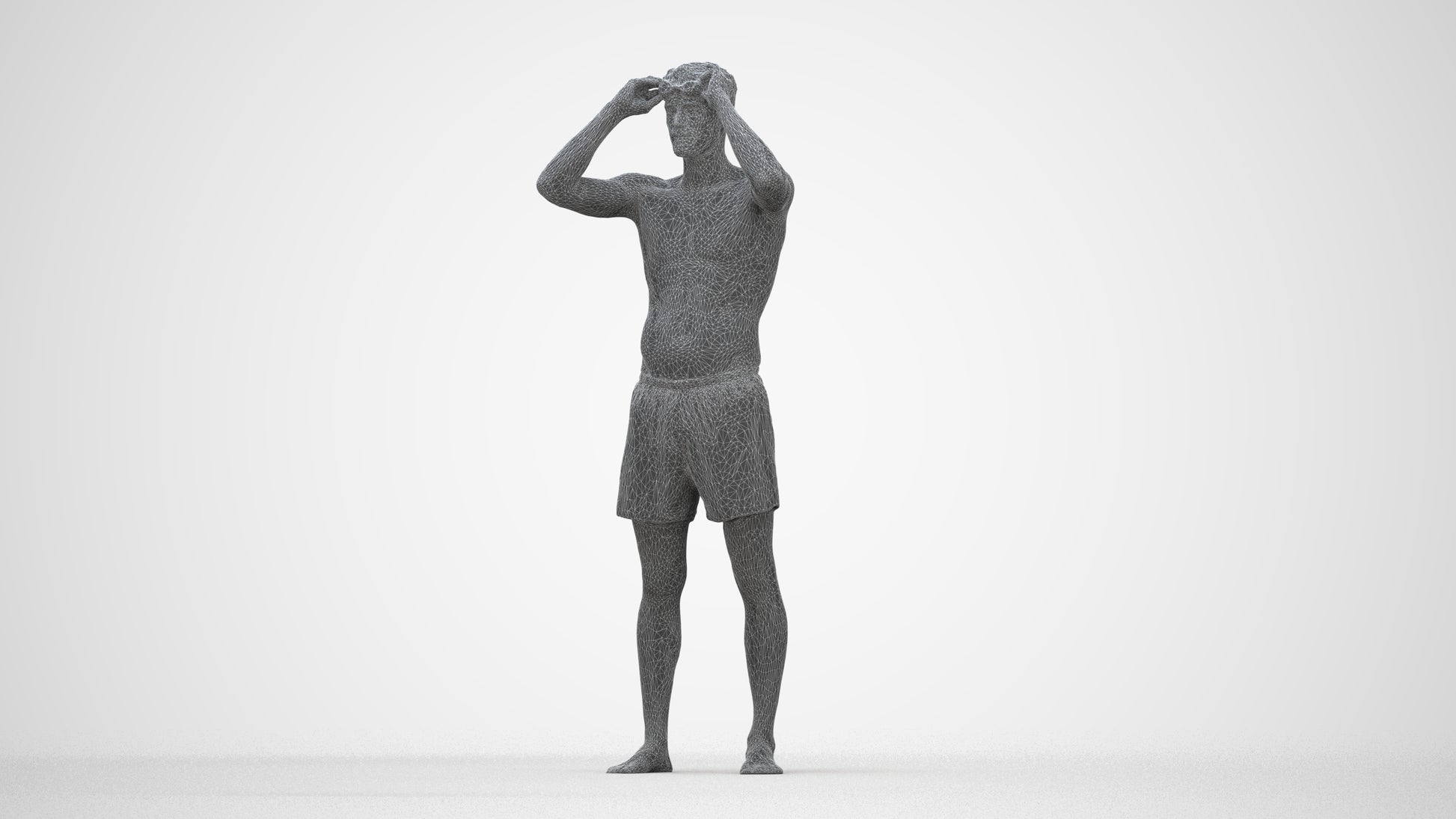 realistic 3D human man pool, archviz people FBX OBJ for Blender, wireframe back view