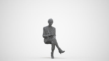 realistic 3D human woman business sitting, archviz people FBX OBJ for Blender, three-quarter front view render