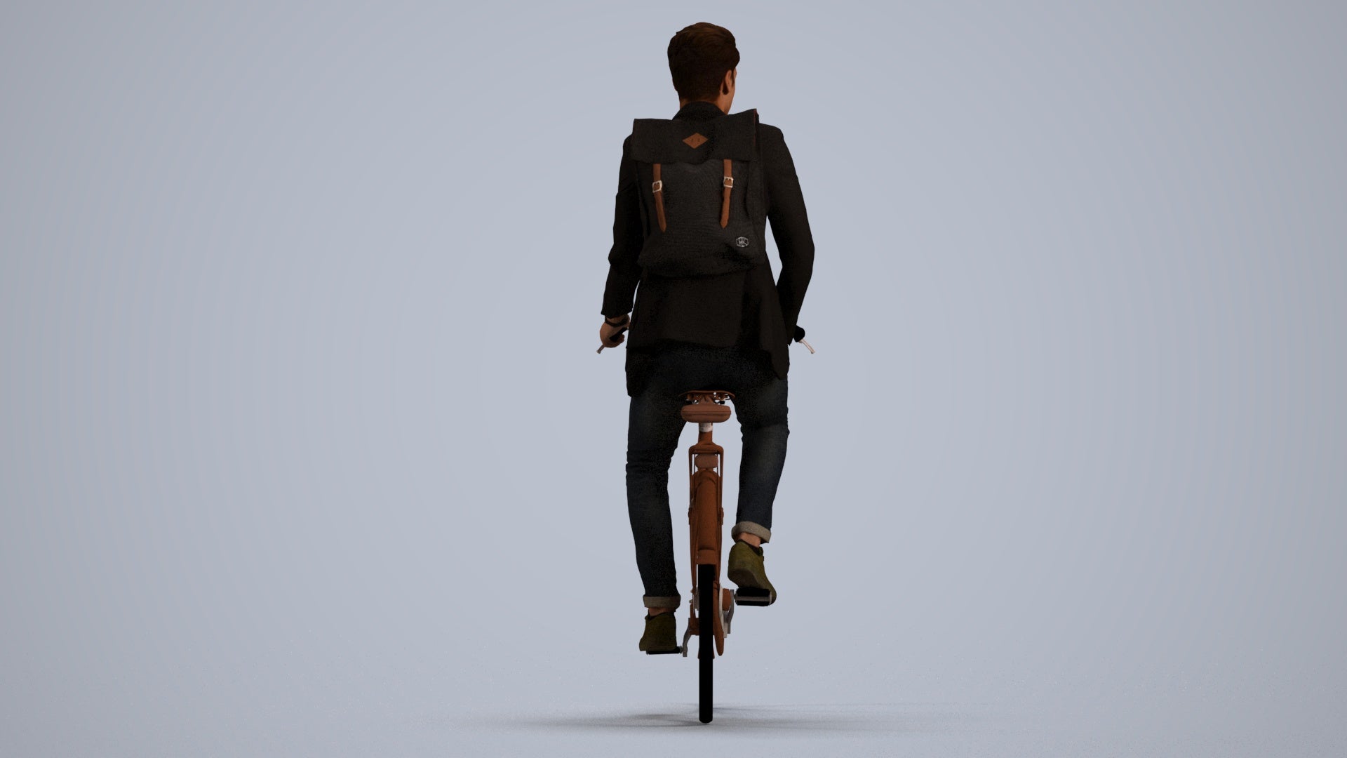realistic 3D man casual cycling, scanned archviz people for Blender and 3ds Max, front view render