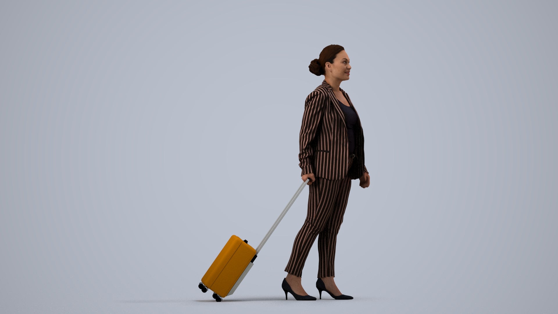 3D scanned woman walking business, photorealistic archviz people for Enscape and SketchUp, side view render