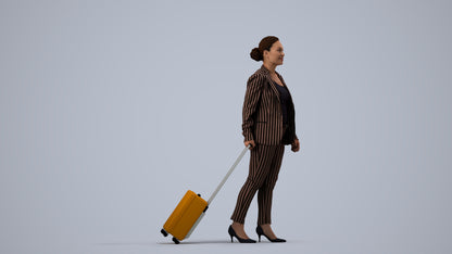 3D scanned woman walking business, photorealistic archviz people for Enscape and SketchUp, side view render