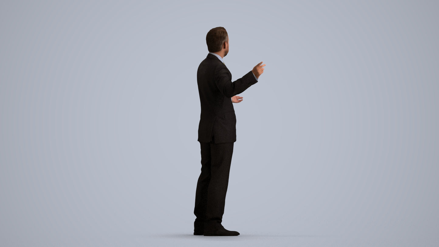 3D human model man business, photogrammetry scanned person for archviz, front view render