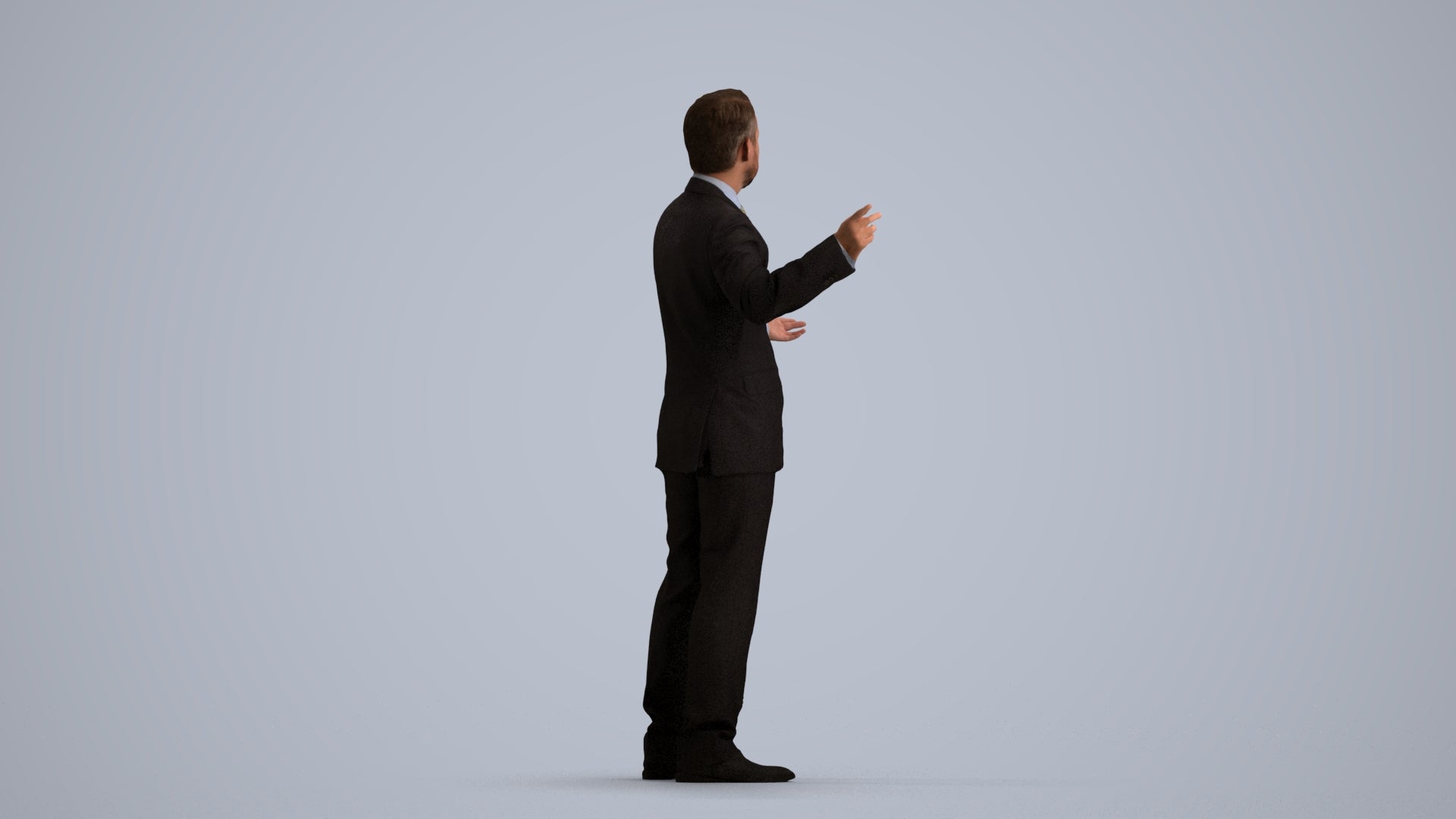 3D human model man business, photogrammetry scanned person for archviz, front view render