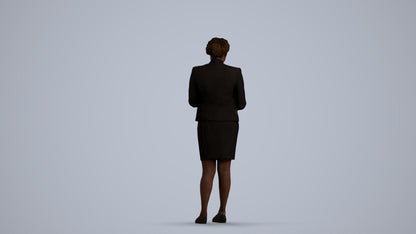 3D human model woman business standing, photogrammetry scanned person for archviz, front view render
