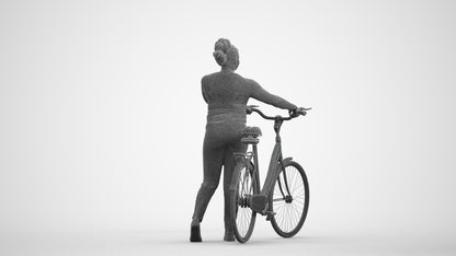 realistic 3D woman casual cycling, scanned archviz people for Blender and 3ds Max, wireframe front view