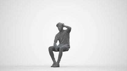 realistic 3D man casual sitting, scanned archviz people for Blender and 3ds Max, wireframe back view