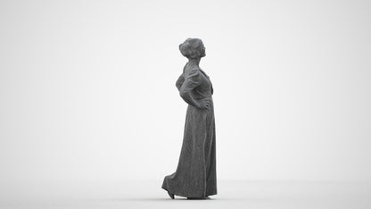 3D scanned woman standing casual, photorealistic archviz people for Enscape and SketchUp, wireframe side view