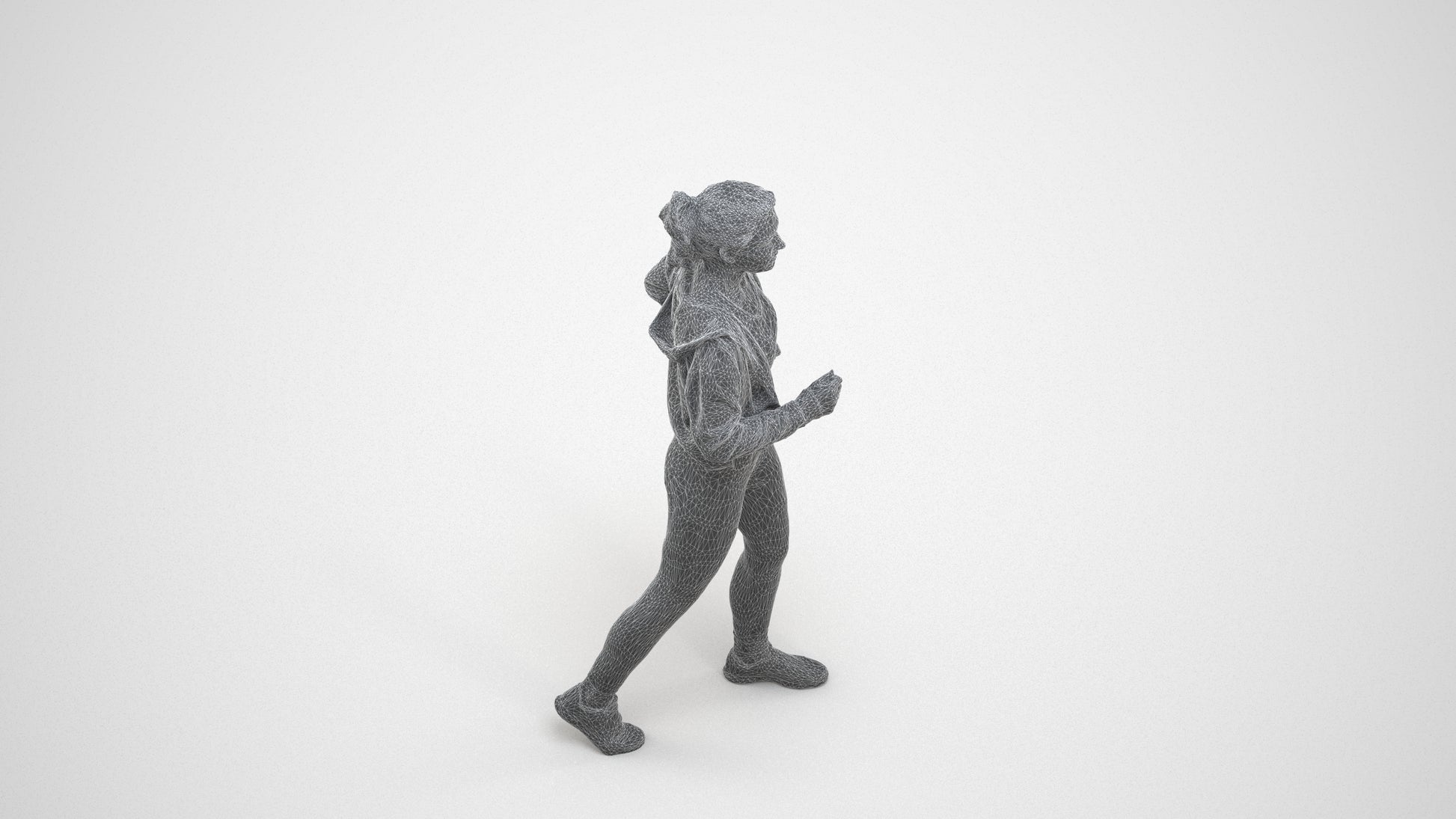 3D scanned woman sport, photorealistic archviz people for Enscape and SketchUp, wireframe three-quarter view