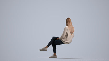 3D scanned woman sitting casual, photorealistic archviz people for Enscape and SketchUp, front view render