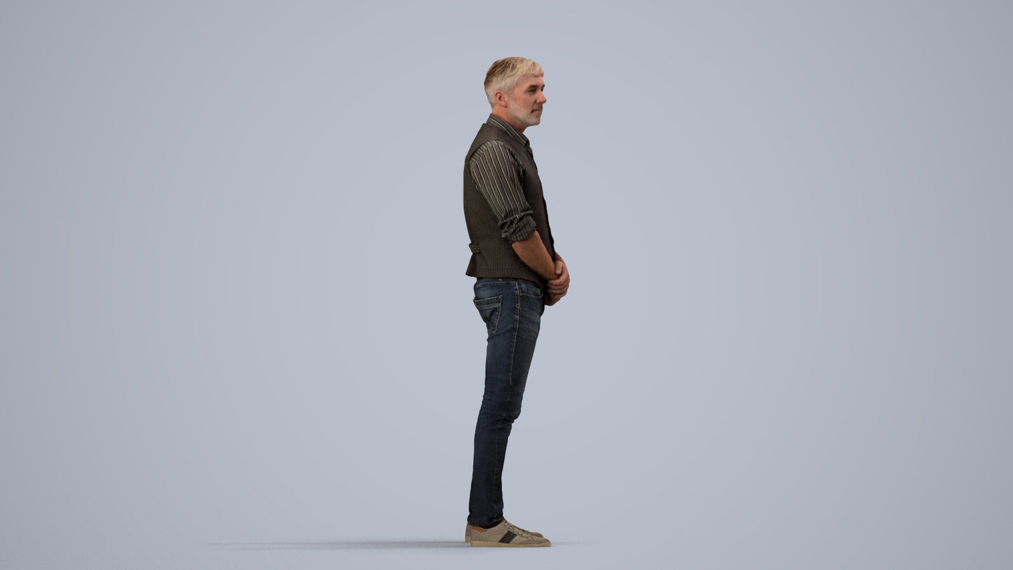 scanned 3D man casual standing, photogrammetry people for Enscape and V-Ray, side view render