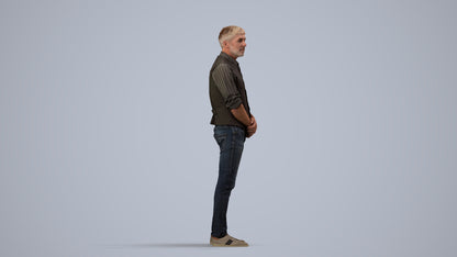 scanned 3D man casual standing, photogrammetry people for Enscape and V-Ray, side view render