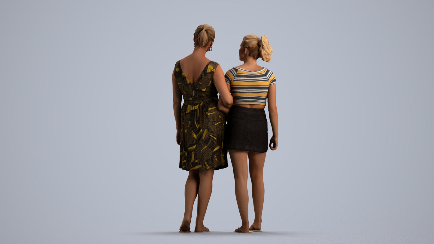 3D people model woman casual couple, scanned human for 3ds Max rendering, front view render