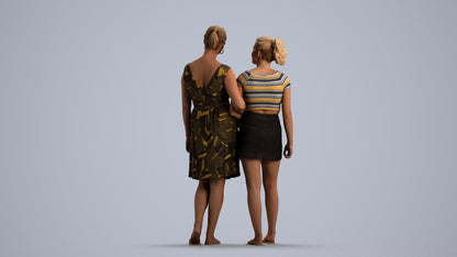 3D people model woman casual couple, scanned human for 3ds Max rendering, front view render