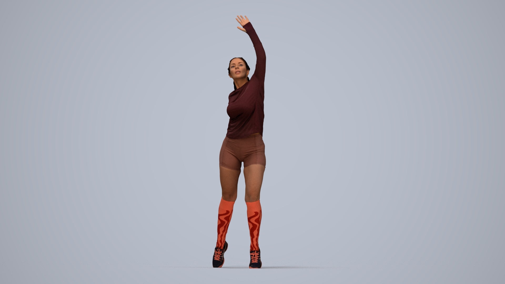 realistic 3D human woman sport, archviz people FBX OBJ for Blender, top-down view render