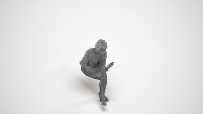 realistic 3D human woman business sitting, archviz people FBX OBJ for Blender, wireframe three-quarter view
