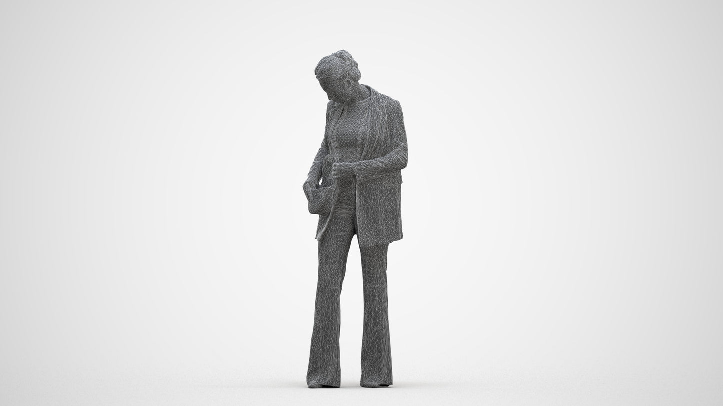 scanned 3D woman business standing, photogrammetry people for Enscape and V-Ray, three-quarter front view render