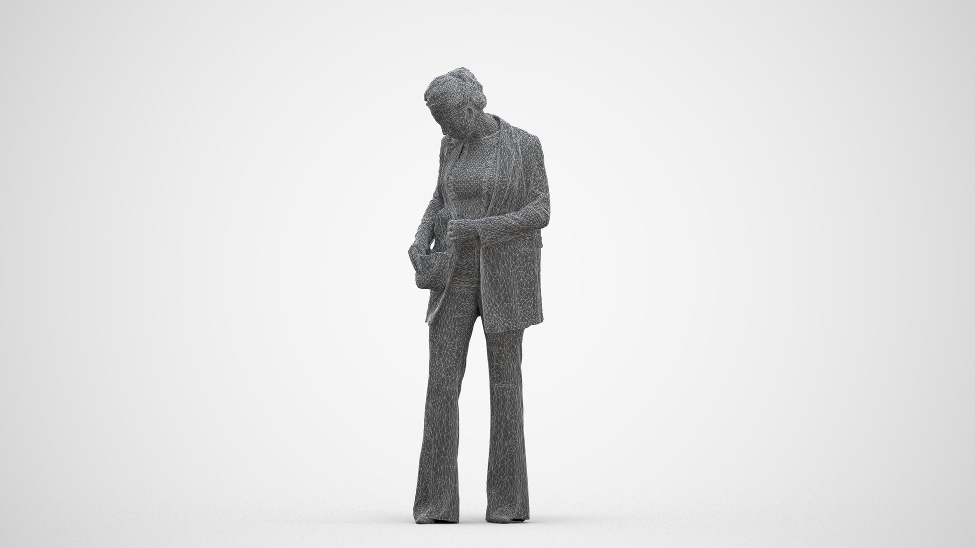 scanned 3D woman business standing, photogrammetry people for Enscape and V-Ray, three-quarter front view render