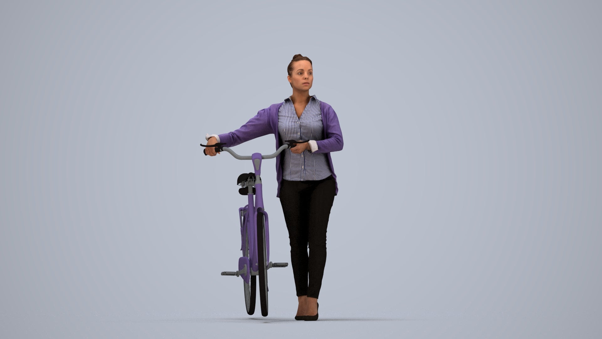 scanned 3D woman business walking, photogrammetry people for Enscape and V-Ray, top-down view render