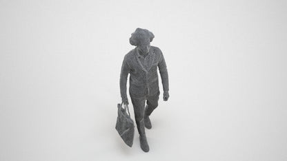3D human model man business walking, photogrammetry scanned person for archviz, wireframe three-quarter view