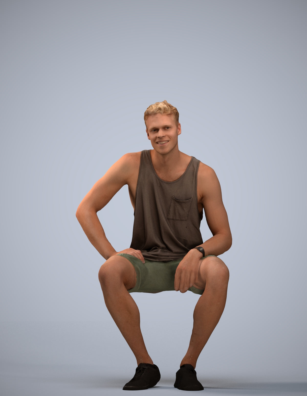 photogrammetry 3D man casual sitting, realistic human model archviz FBX