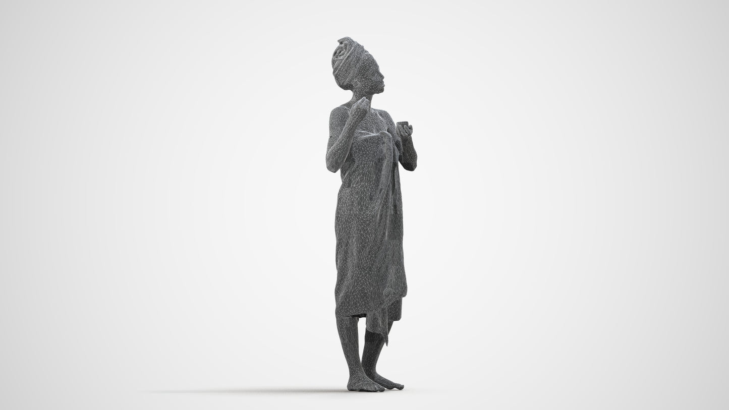 scanned 3D woman standing, photogrammetry people for Enscape and V-Ray, wireframe side view