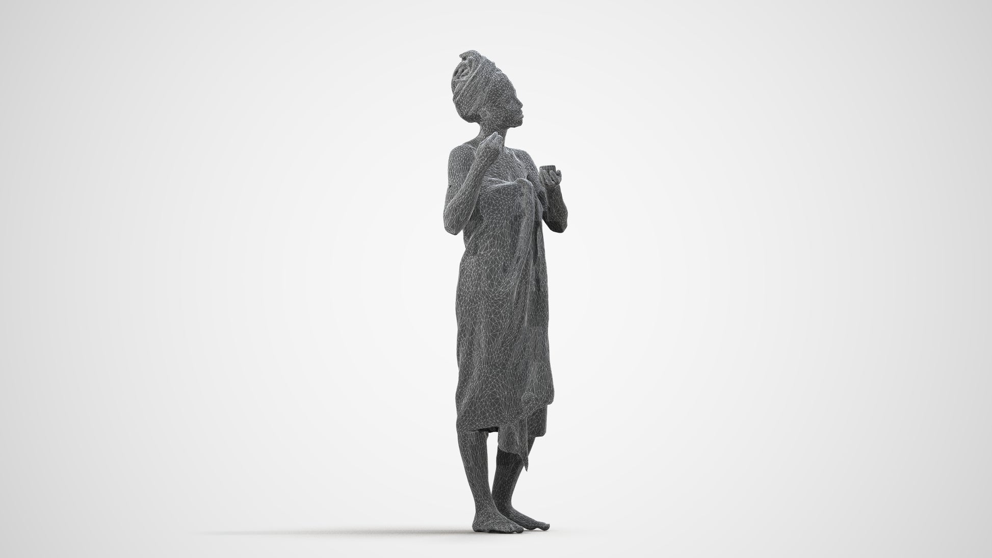 scanned 3D woman standing, photogrammetry people for Enscape and V-Ray, wireframe side view