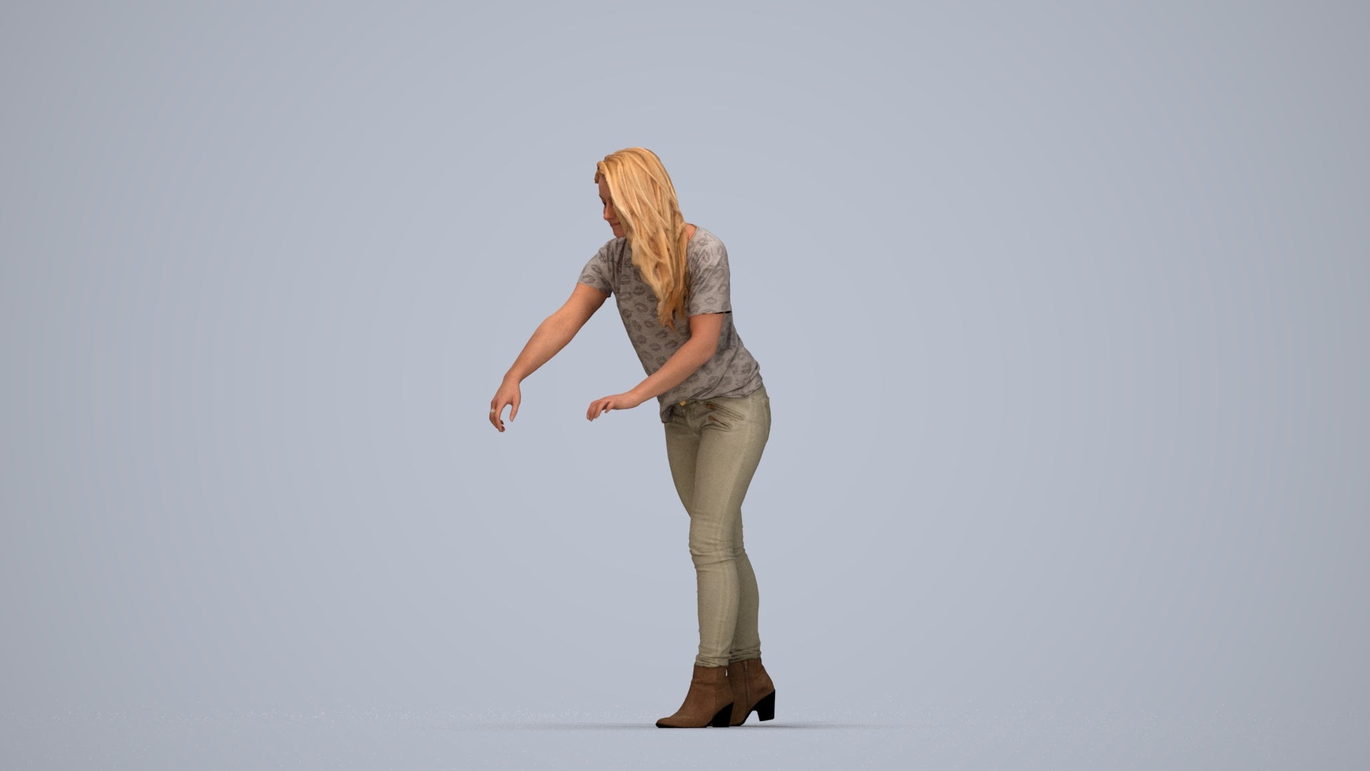 scanned 3D woman casual standing, photogrammetry people for Enscape and V-Ray, top-down view render