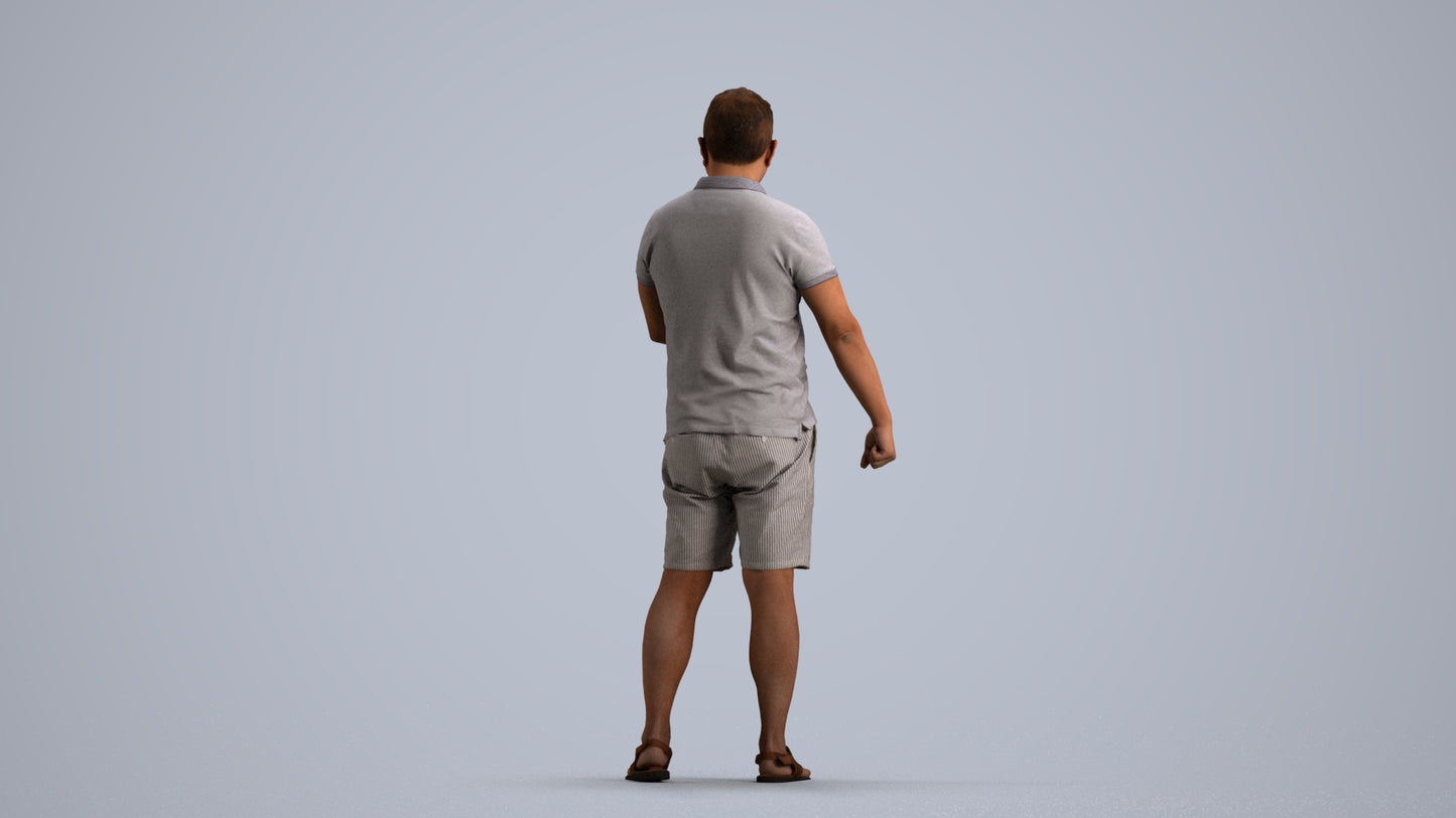 realistic 3D man casual standing, scanned archviz people for Blender and 3ds Max, front view render