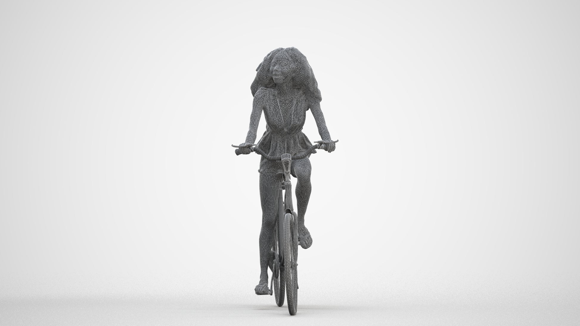 3D scanned woman cycling casual, photorealistic archviz people for Enscape and SketchUp, three-quarter front view render