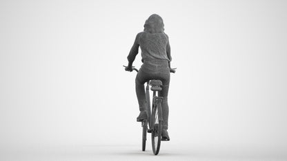 realistic 3D woman casual cycling, scanned archviz people for Blender and 3ds Max, wireframe front view