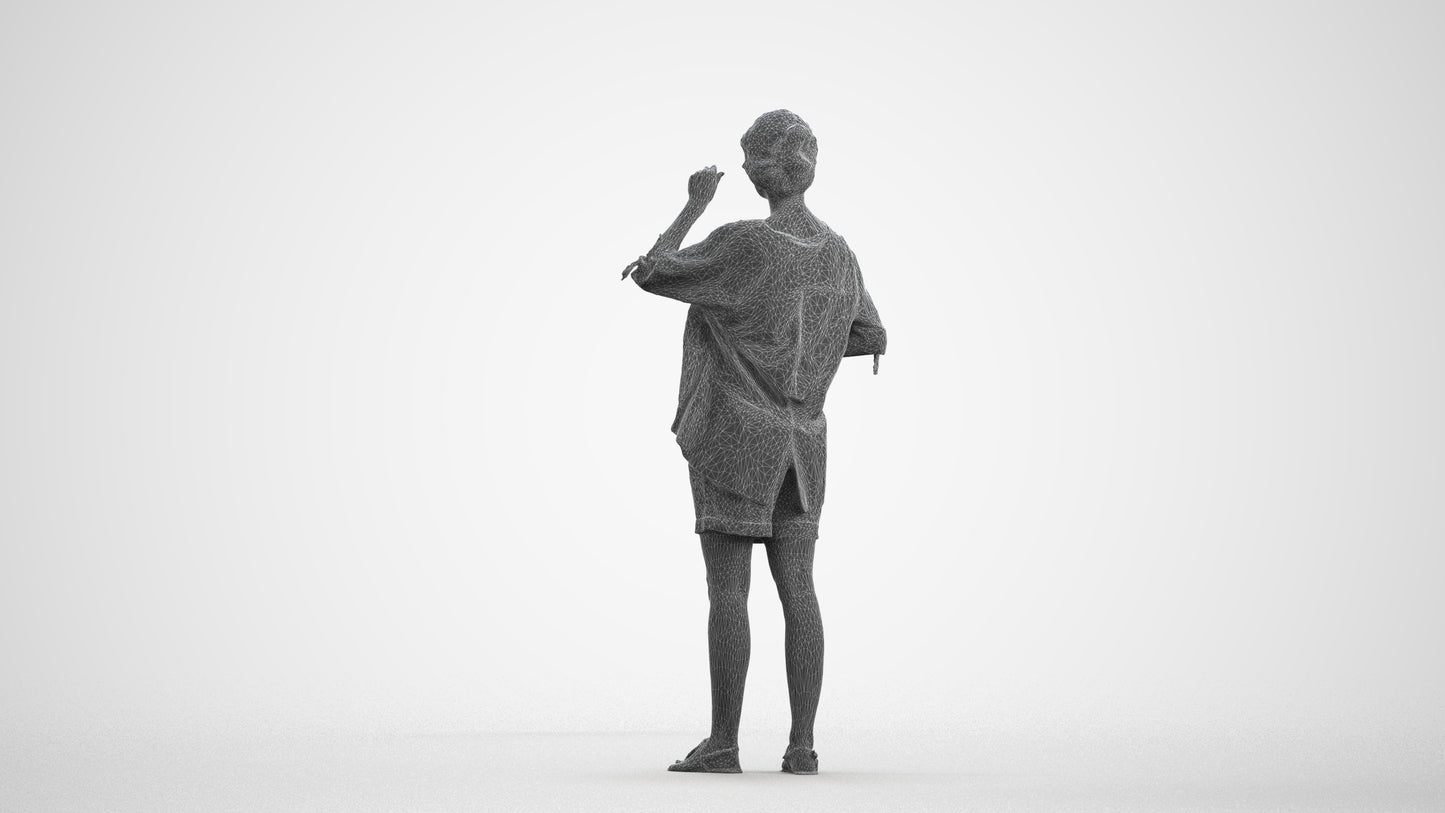 realistic 3D people woman casual standing, render-ready for V-Ray and Corona, FBX OBJ, wireframe front view
