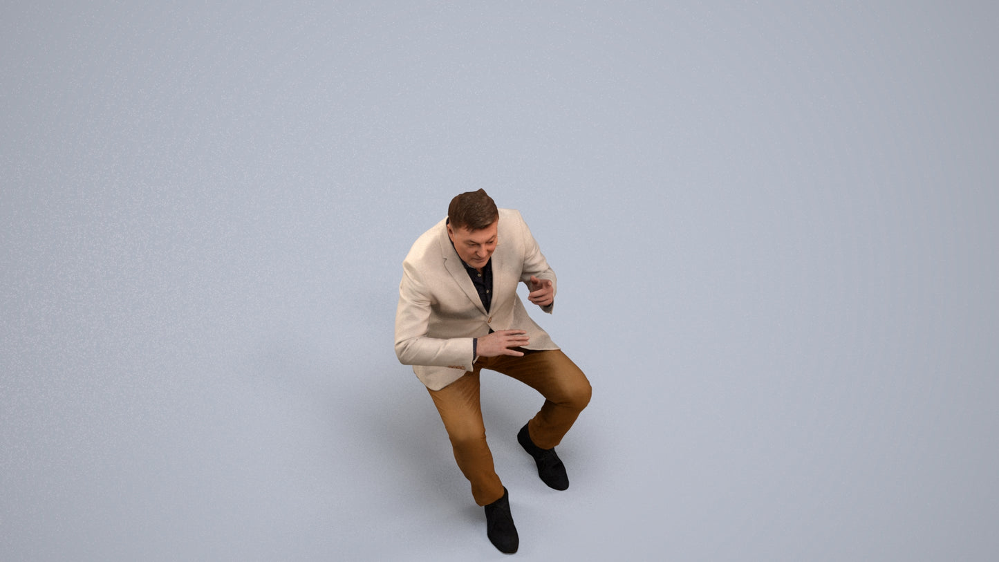 3D human model man business, photogrammetry scanned person for archviz, back view render
