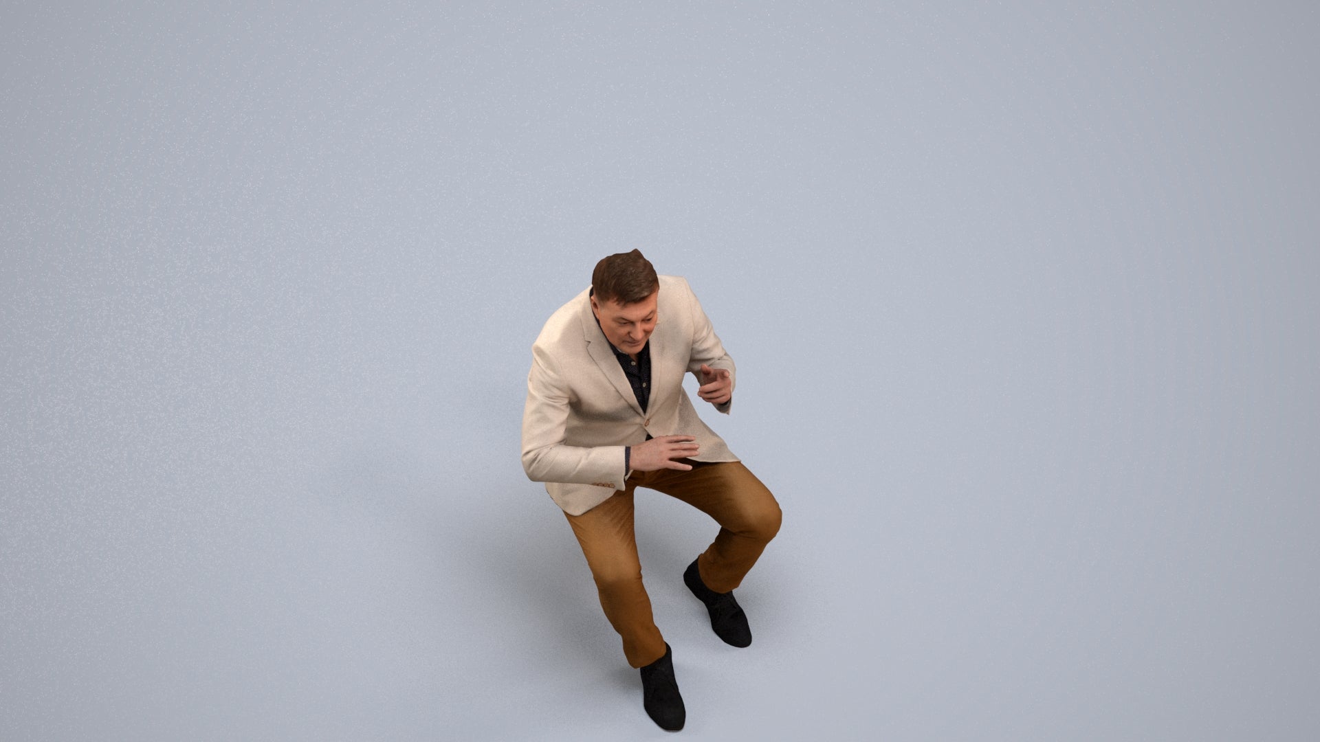 3D human model man business, photogrammetry scanned person for archviz, back view render