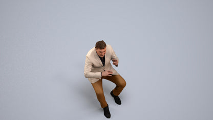 3D human model man business, photogrammetry scanned person for archviz, back view render