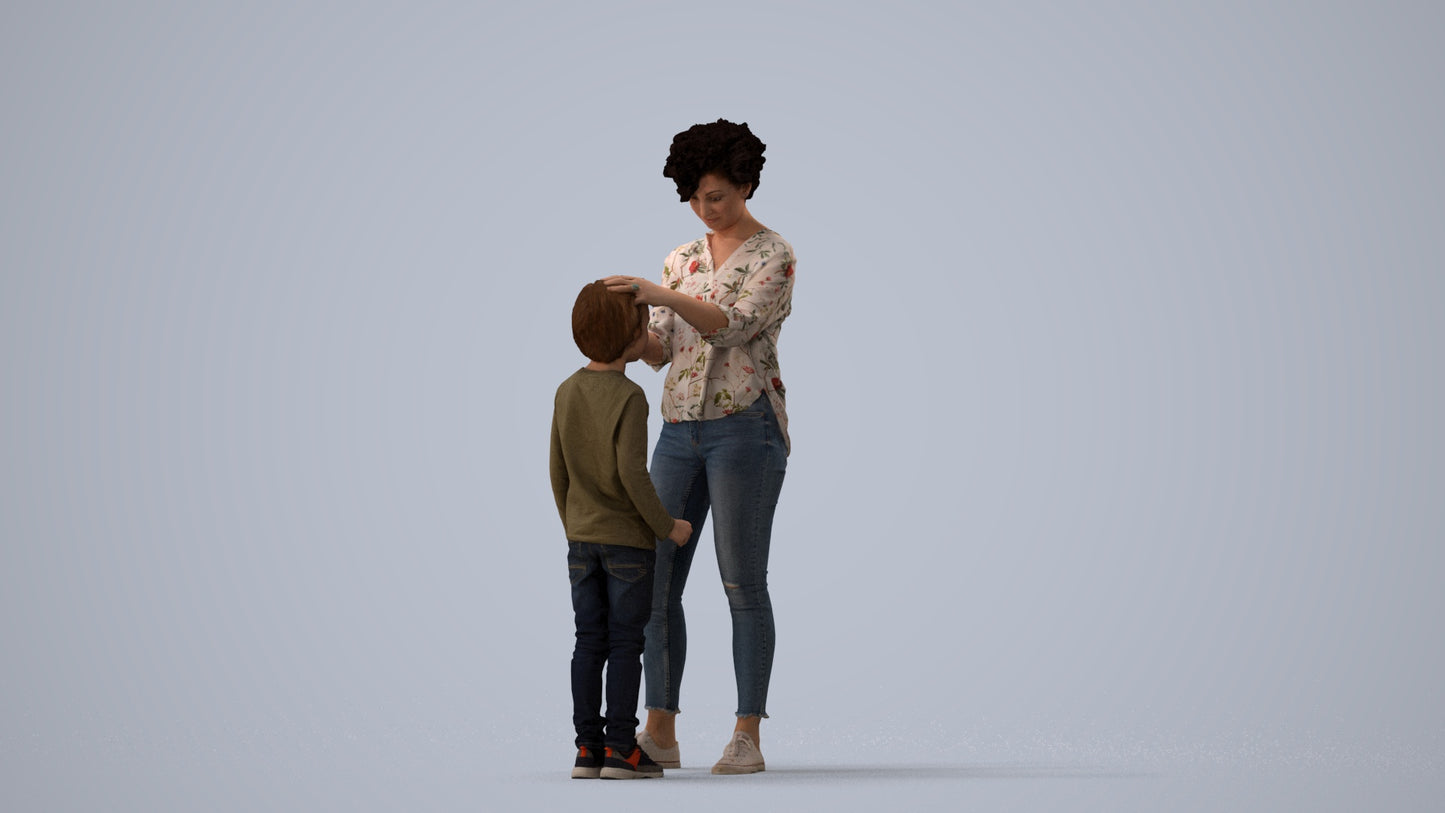 realistic 3D people girl casual kids, render-ready for V-Ray and Corona, FBX OBJ, three-quarter view render