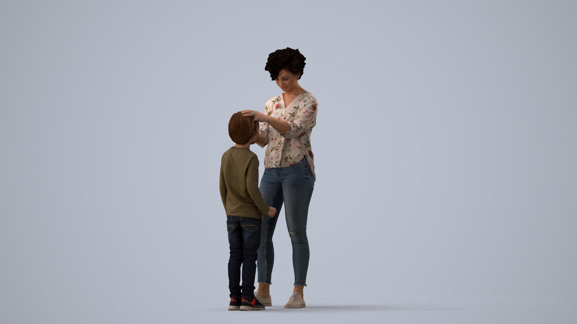 realistic 3D people girl casual kids, render-ready for V-Ray and Corona, FBX OBJ, three-quarter view render