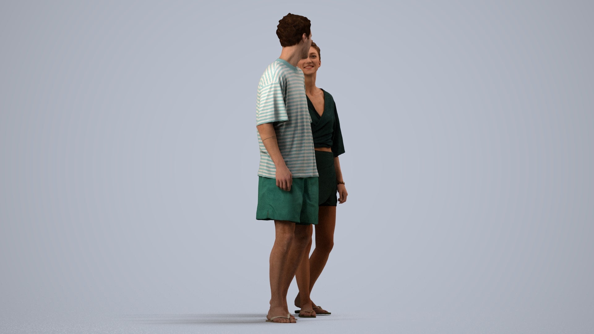 realistic 3D woman casual couple, scanned archviz people for Blender and 3ds Max, side view render