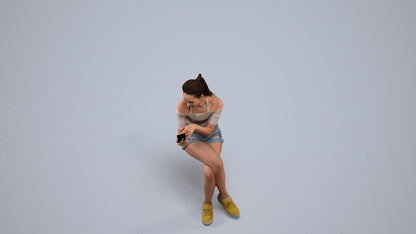 realistic 3D woman casual sitting, scanned archviz people for Blender and 3ds Max, back view render